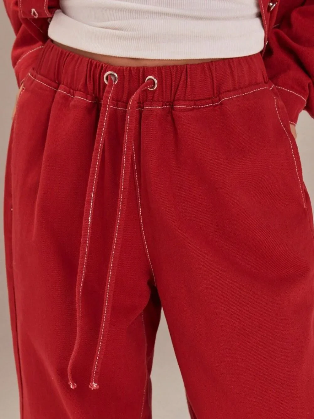 Red Casual Women's drawstring Denim Jeans